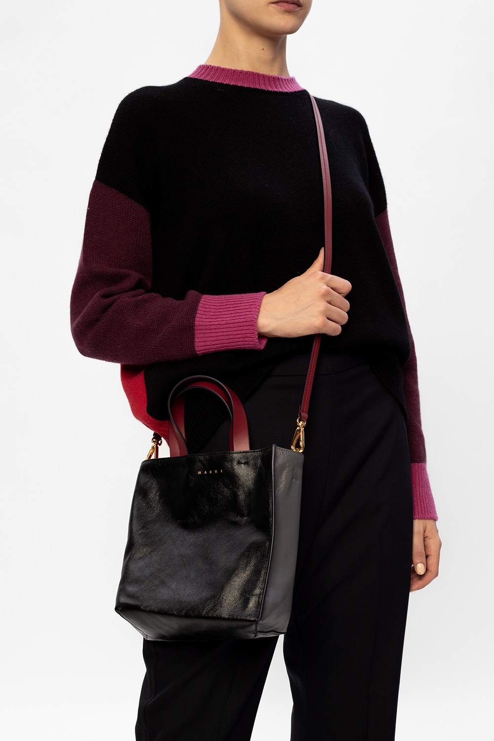 【MARNI】MUSEO SOFT SHOULDER BAG MUSEO SOFT small bag in black green and orange leather | Marni